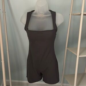 Bodycon Stretch Square Neck Gray One Piece Short Romper